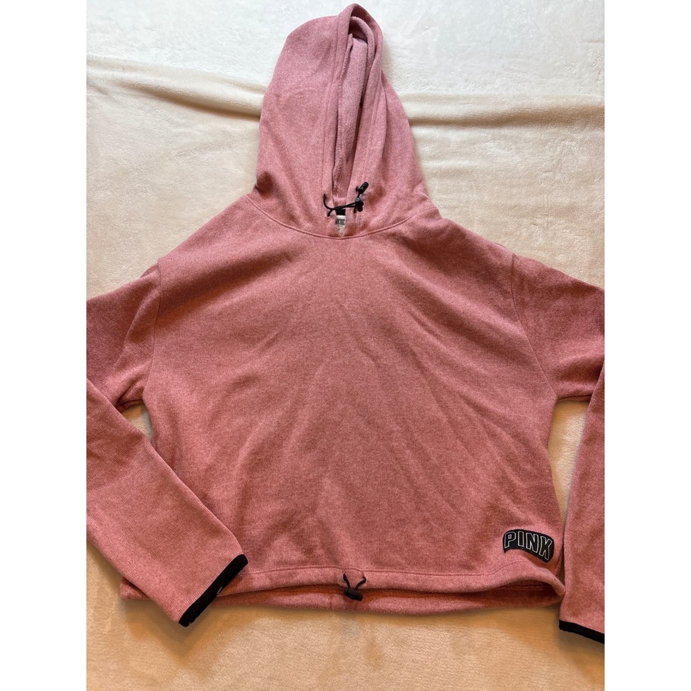 Victorias Secret PINK Cropped Hoodie Heather Rose Bungee Hem Pullover Medium